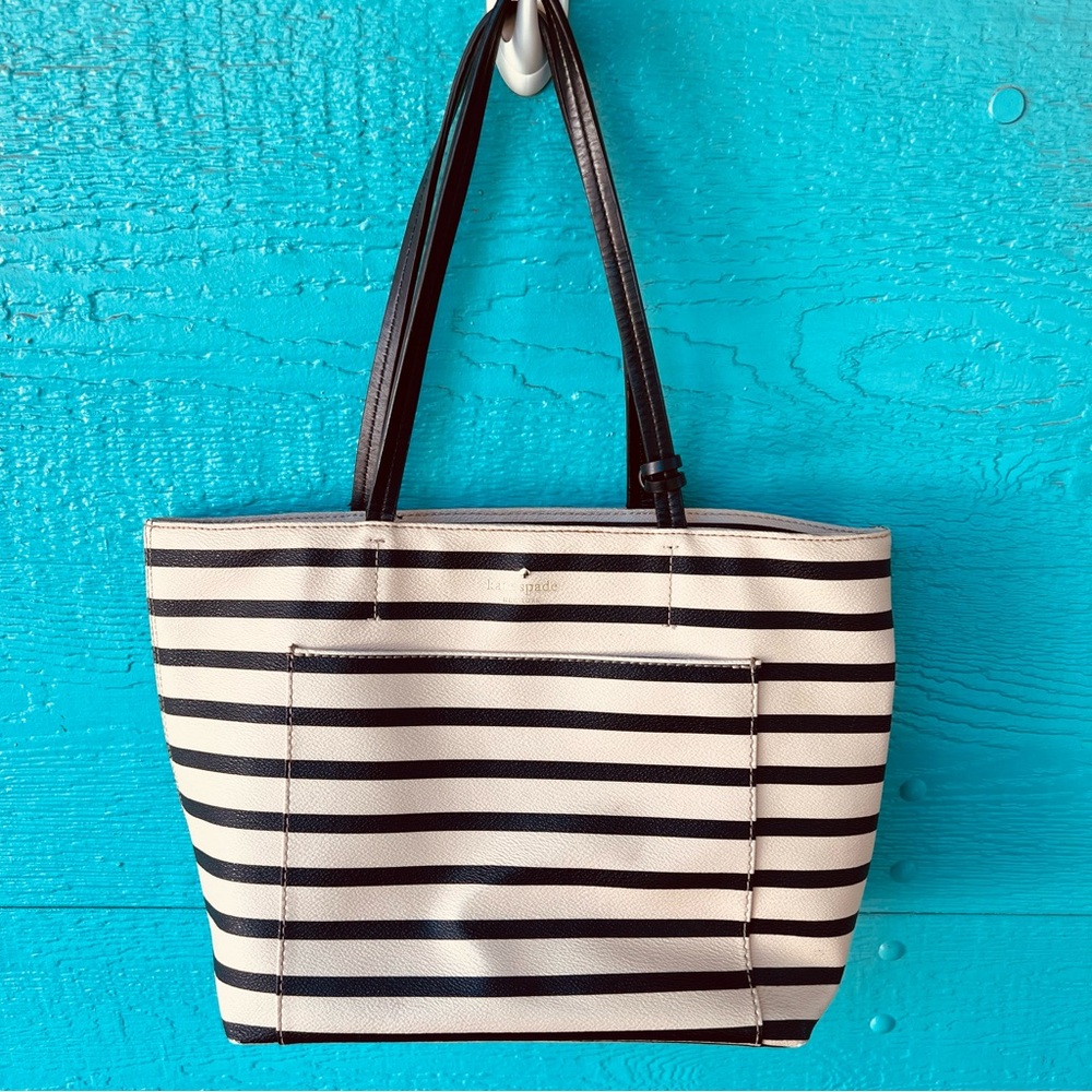 Kate Spade New York Hyde Lane Riley Stripe Tote Bag BLACK BEIGE TAN - Picture 11 of 12